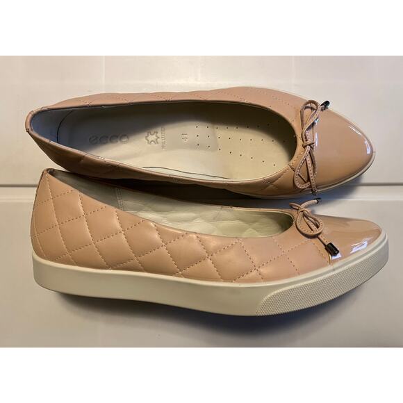 ECCO Women's Gillian Ballet Flat Slip On Pink Leather Quilted Patent Toe Size 10 - Picture 1 of 11